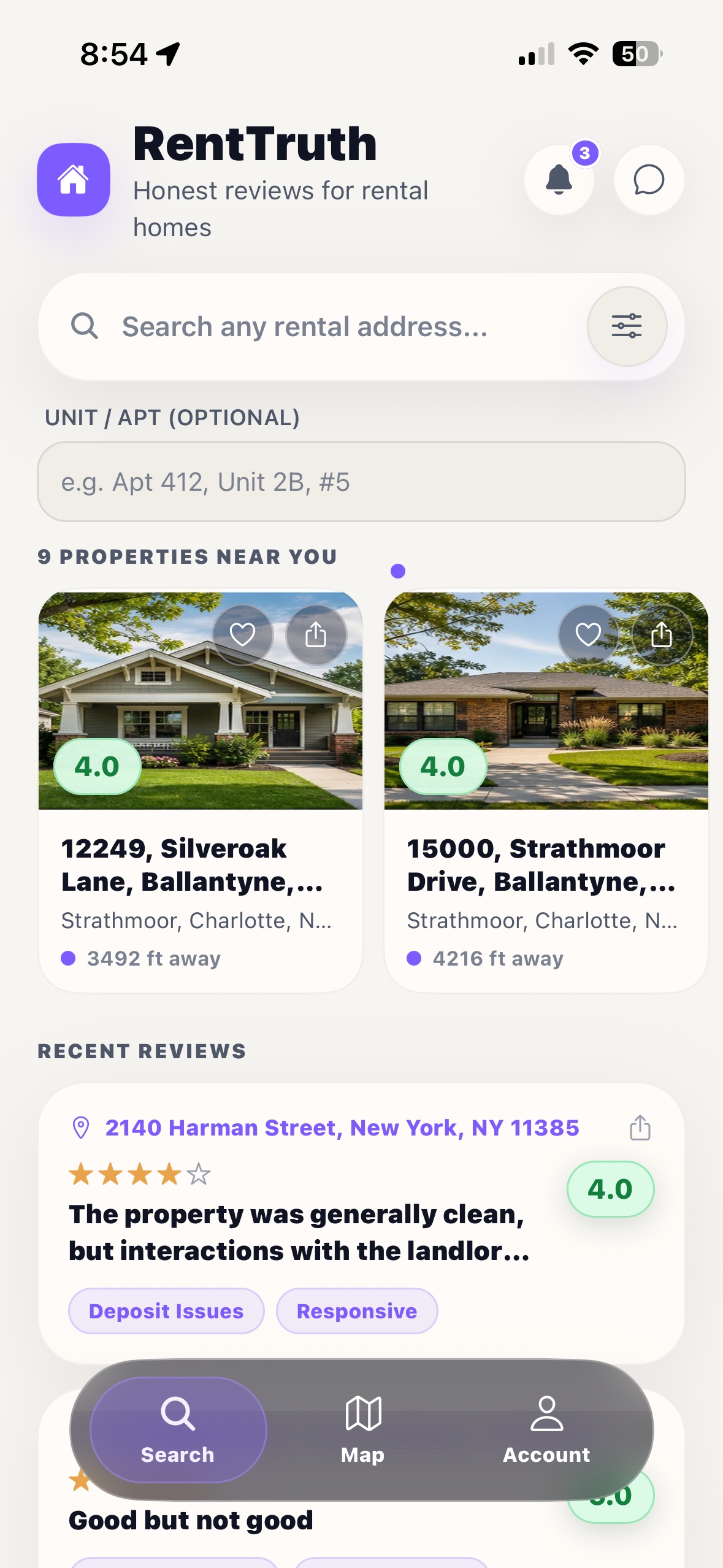 RentTruth search and map preview